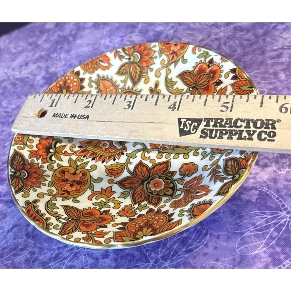 Royal Coach Teacup Saucer Orange Paisley Bone China Staffordshire England‎ VTG